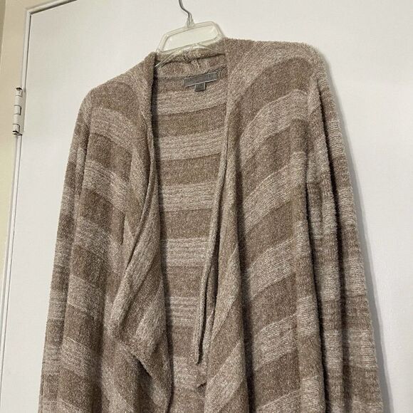 Barefoot dreams tan beige cozy chic light island stripe cardigan size Small/med - Picture 3 of 6